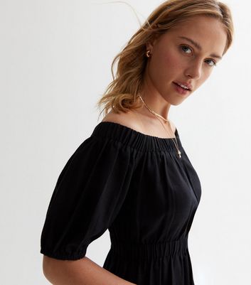 Black Bardot Short Sleeve Midaxi Dress New Look