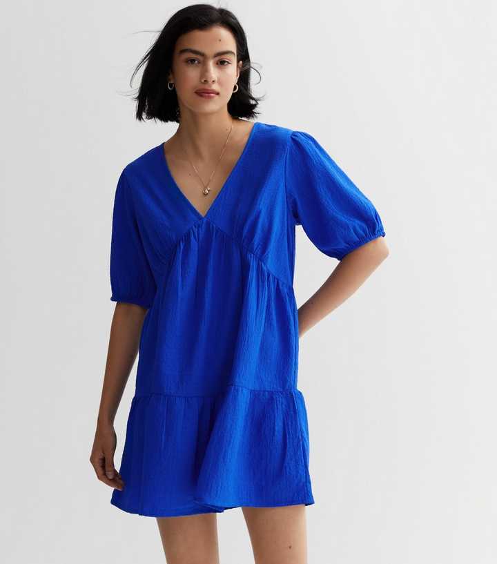 Blue Tiered Smock Mini Dress