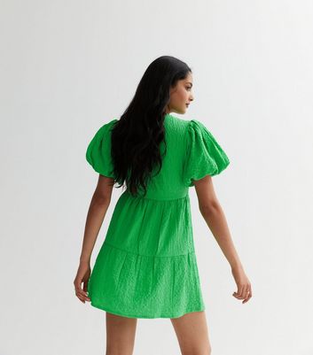Green Tiered Smock Wrap Mini Dress New Look