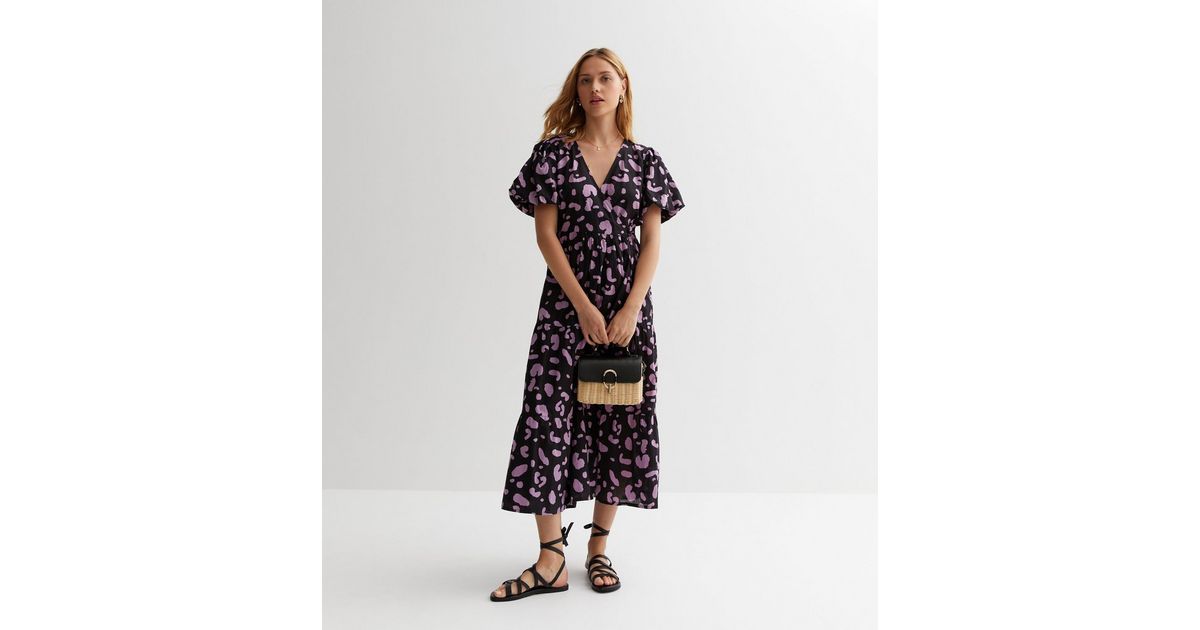 Metallic Abstract Puff Sleeve Dress