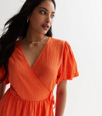 Bright Orange Textured Wrap Midaxi Dress New Look