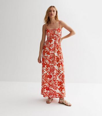 Red Leaf Print Strappy Maxi Dress New Look