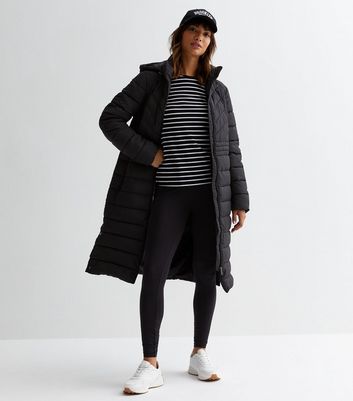 Black lightweight padded store longline coat