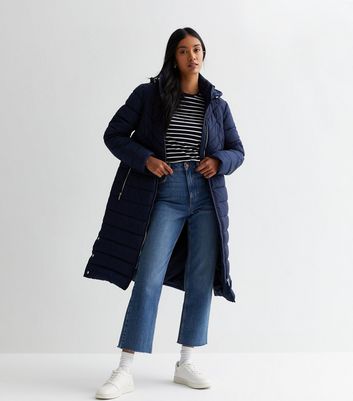 Long navy quilted coat hotsell