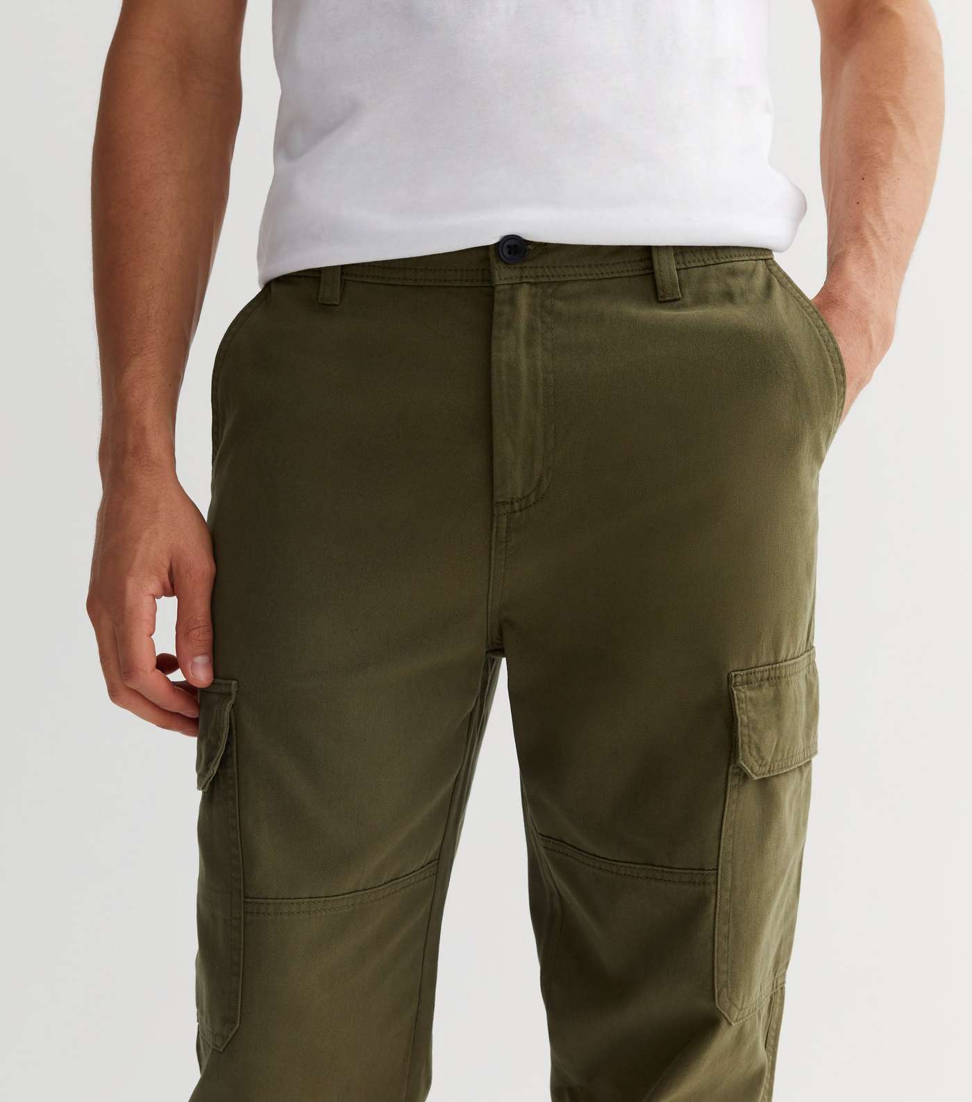 Khaki Cotton Relaxed Fit Cuffed Crop Cargo Trousers Image 3
