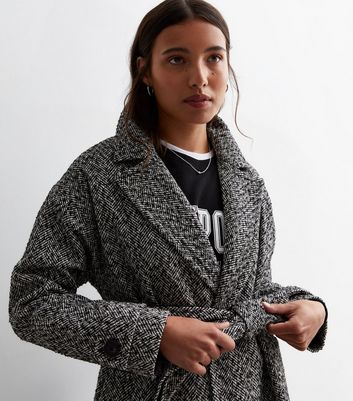 Black Check Relaxed Midaxi Coat New Look