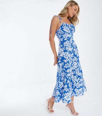 QUIZ Bright Blue Floral Strappy Midi Dress New Look