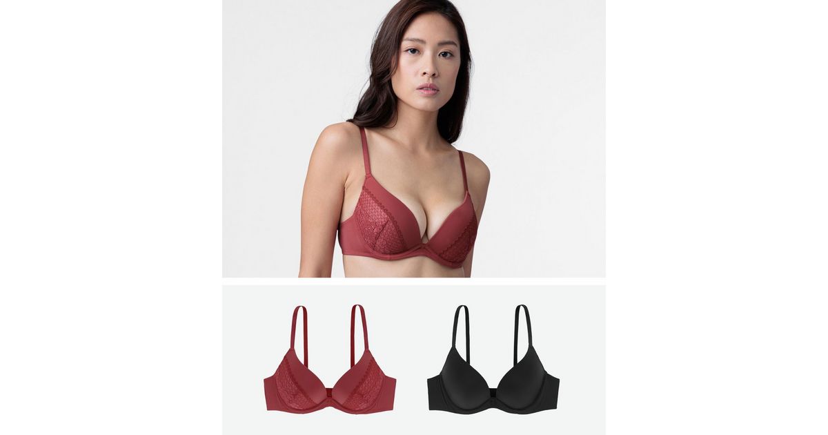 Dorina 2 Pack Red and Black Plunge Push Up Bras | New Look