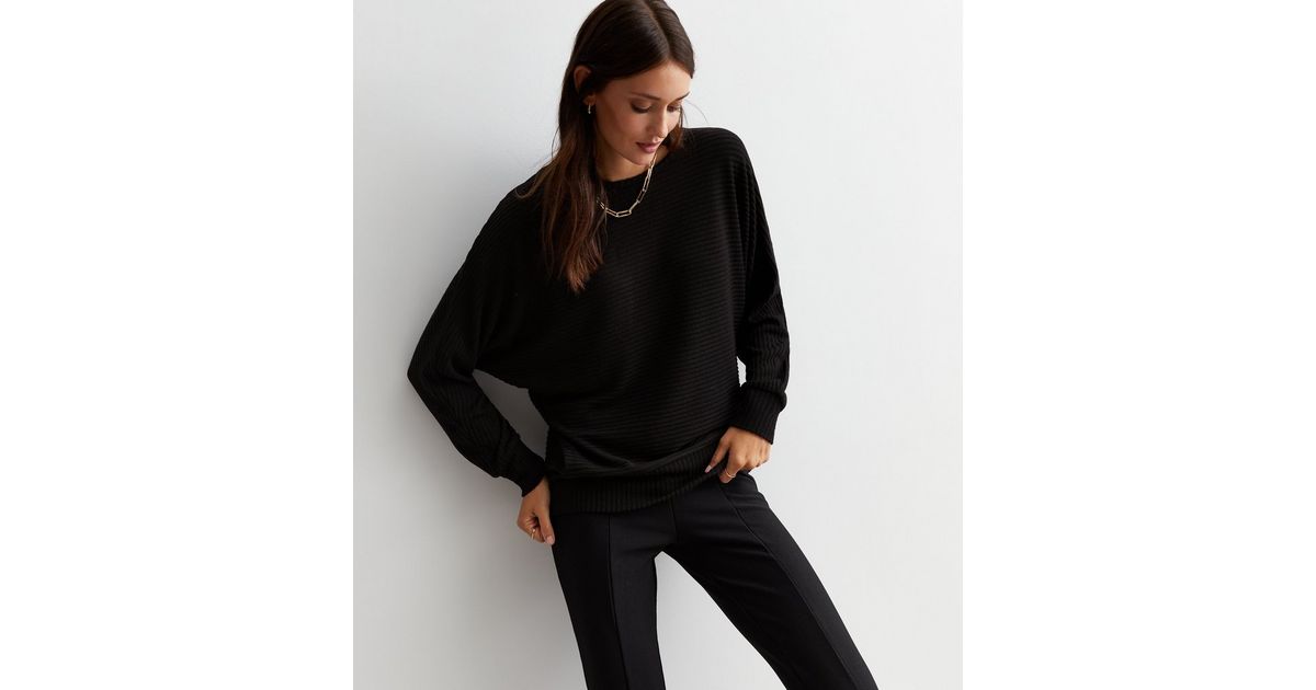 Black Ribbed Knit Batwing Top | New Look