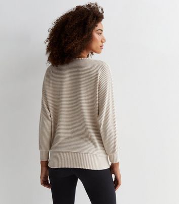 Stone Ribbed Knit Batwing Top New Look