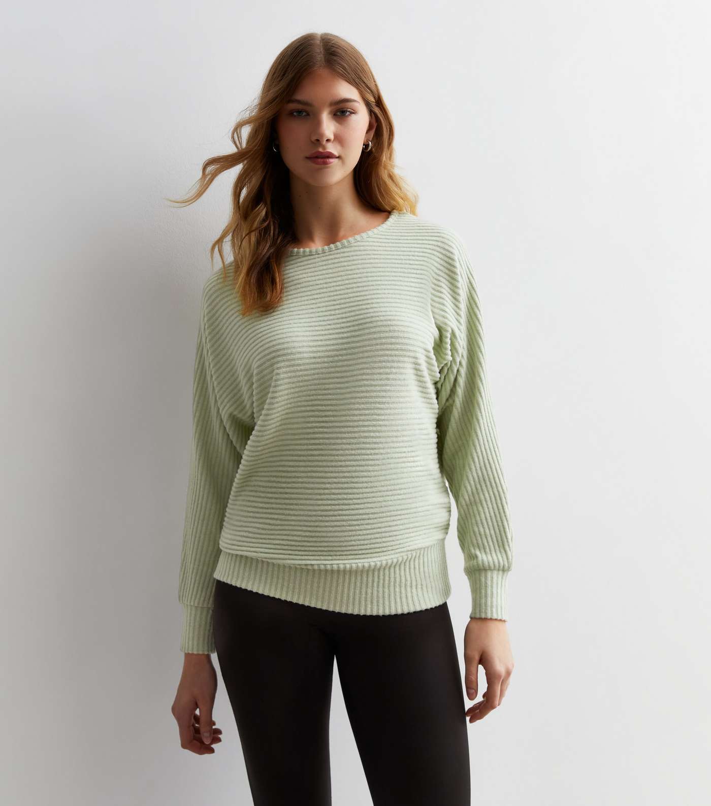 Olive Ribbed Knit Batwing Top Image 3