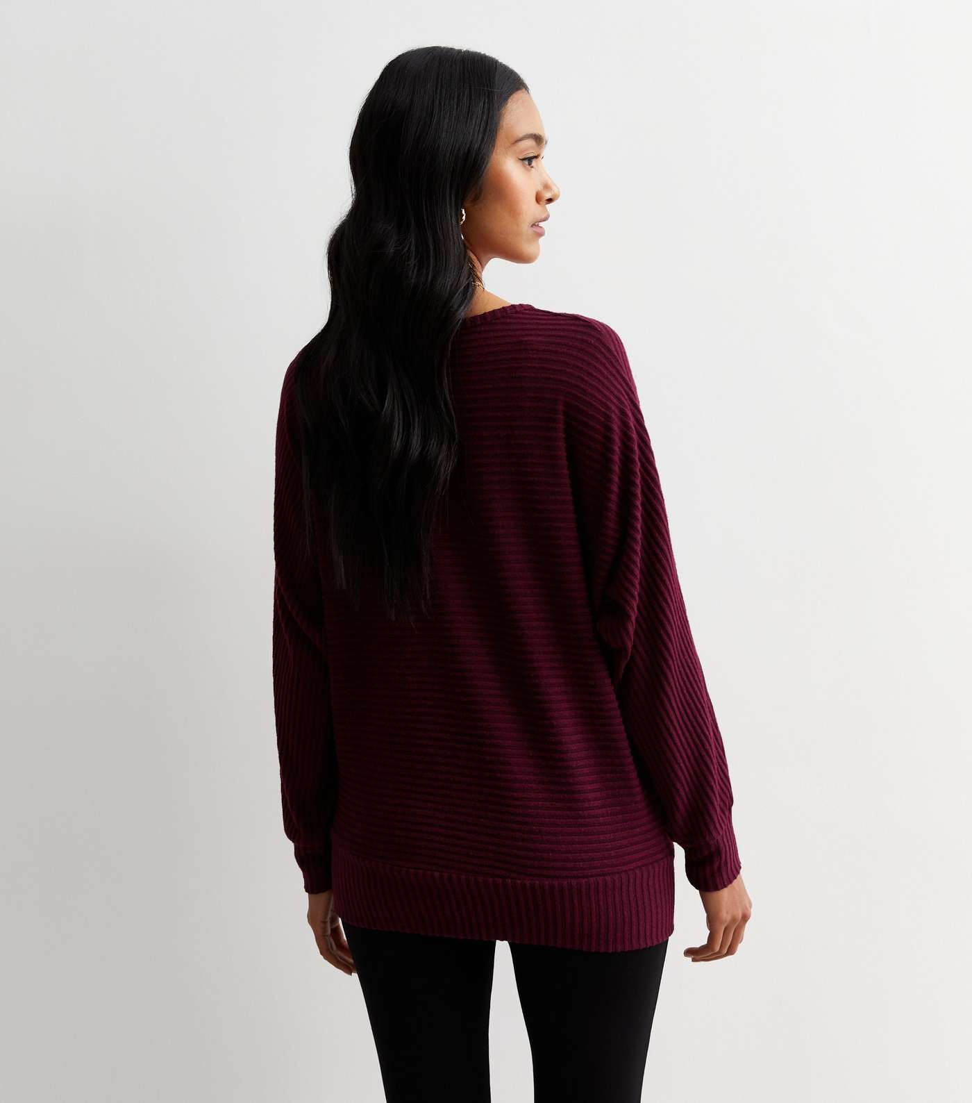 Burgundy Ribbed Knit Batwing Top Image 4
