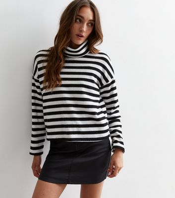 Black and white discount striped roll neck