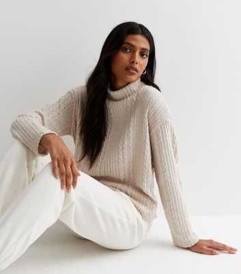Cream Cable Knit High Neck Boxy Jumper
