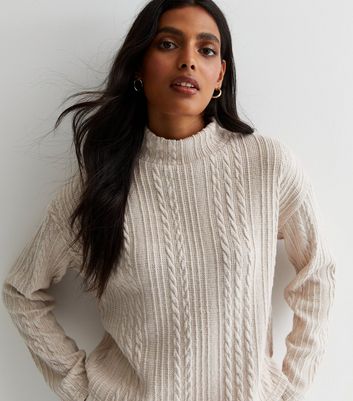 Cream Cable Knit High Neck Boxy Jumper | New Look