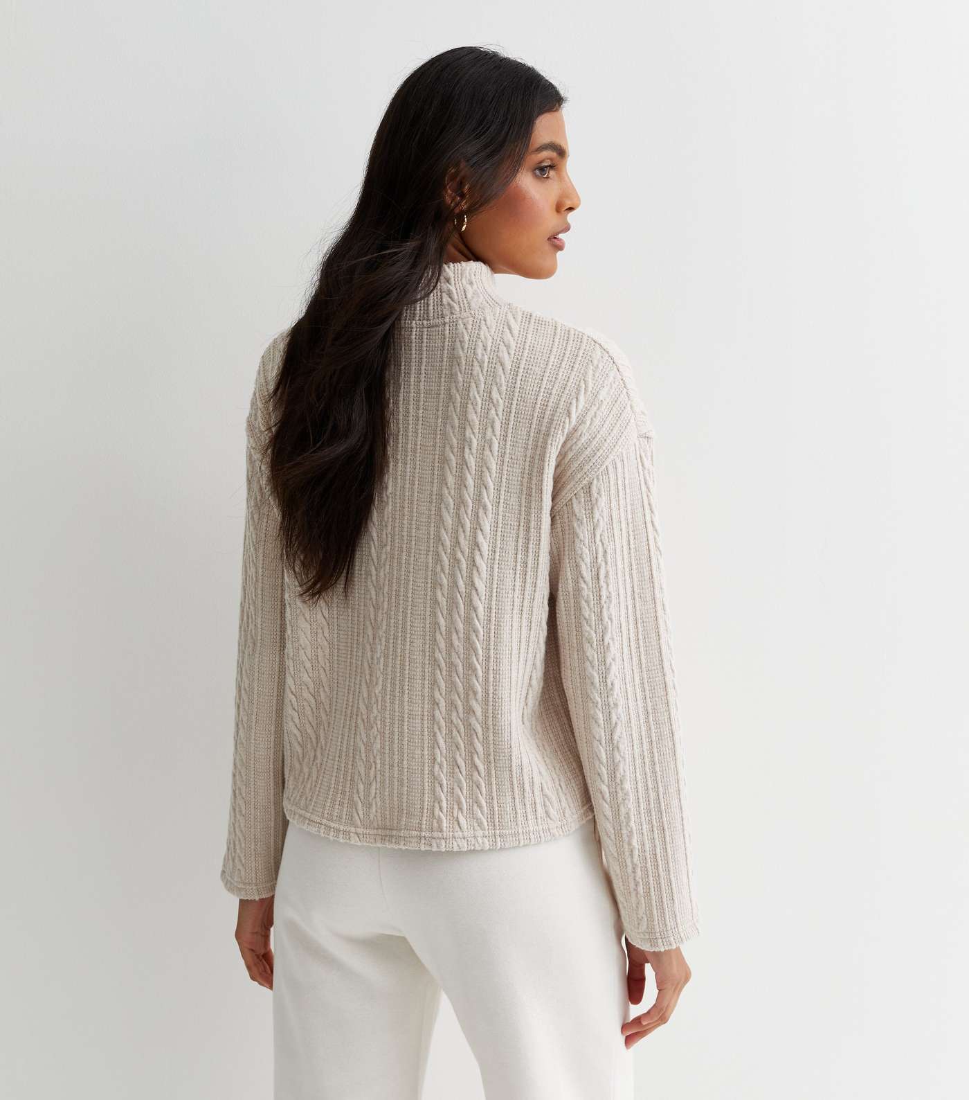Cream Cable Knit High Neck Boxy Jumper Image 4