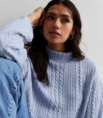 Blue Cable Knit High Neck Boxy Jumper