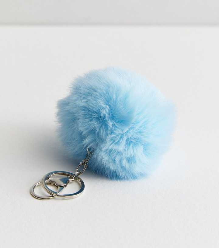 Blue Faux Fur Pom Pom Bag Charm