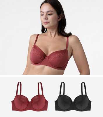 Dorina Curves 2 Pack Red and Black Lace Trim Bras