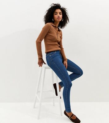 Dark Blue Mid Rise Skinny Jeans New Look