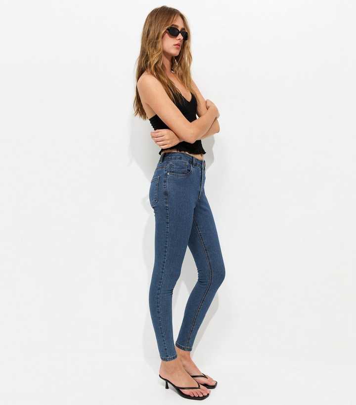 Dark Blue Mid Rise Skinny Jeans
