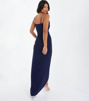 QUIZ Navy Diamante Strappy Maxi Wrap Dress New Look