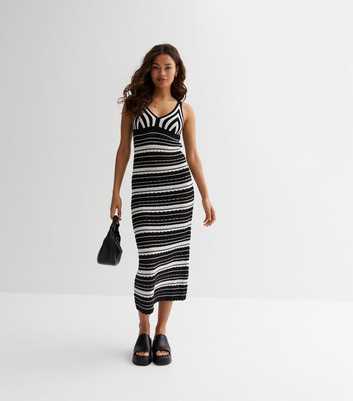 Petite Black Stripe Knit Strappy Midi Dress