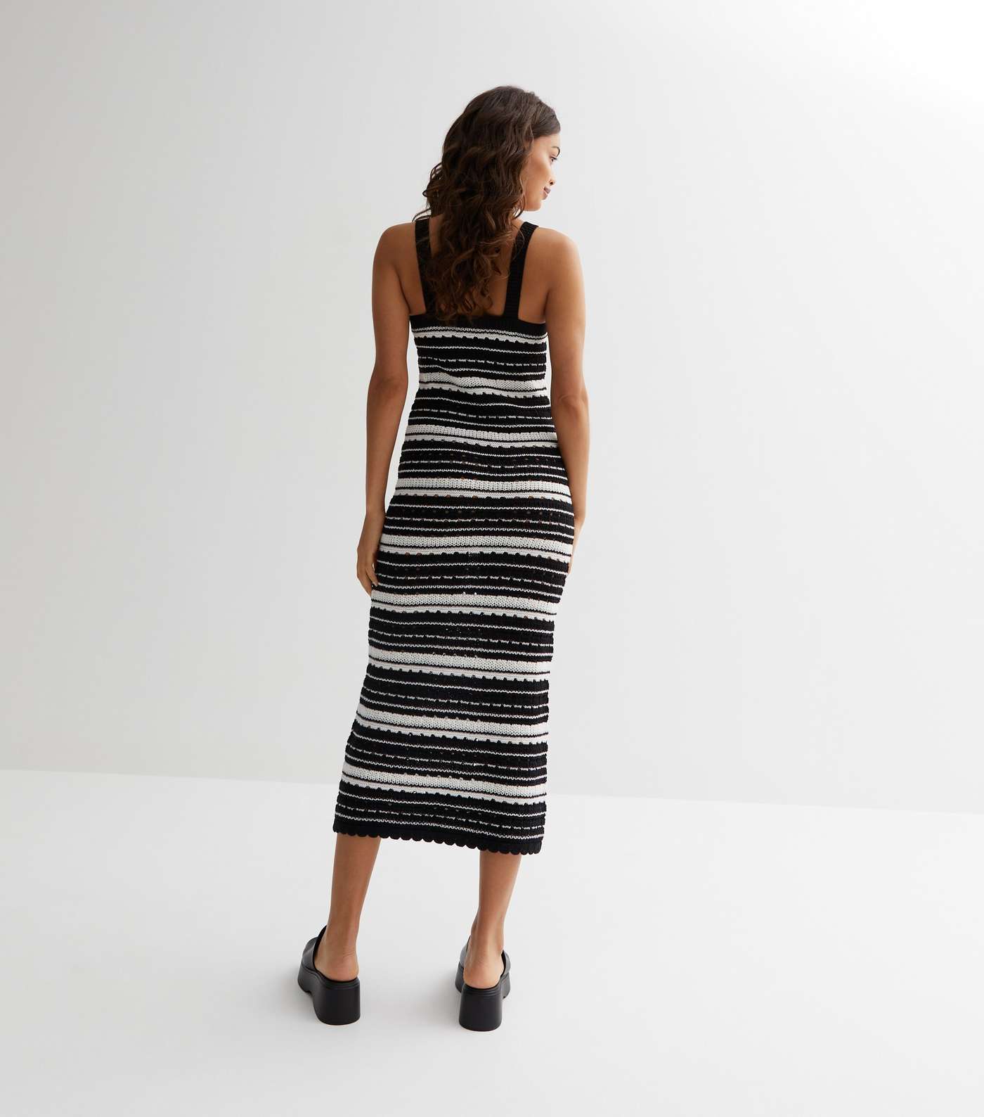Petite Black Stripe Knit Strappy Midi Dress Image 4