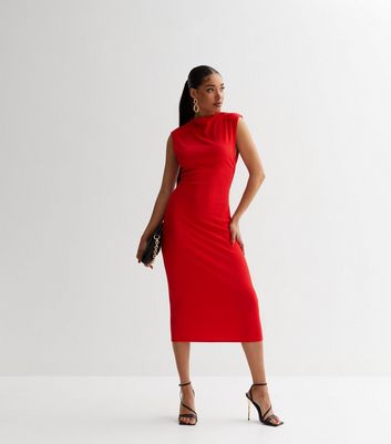 Red sleeveless midi on sale dress