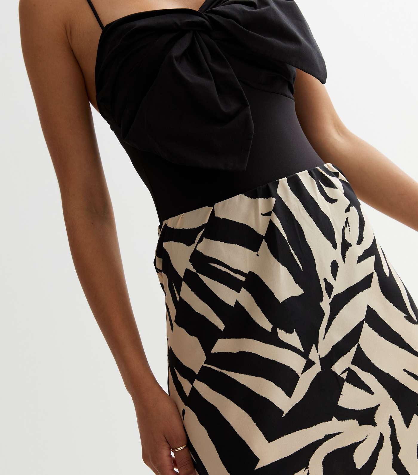Tall Black Animal Print Bias Cut Midi Skirt Image 3