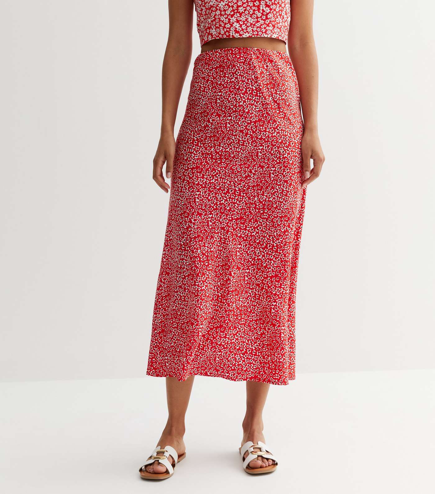Tall Red Floral Bias Cut Midi Skirt Image 2