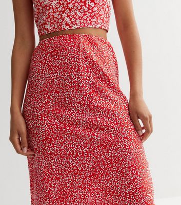 New look fashion red midi skirt