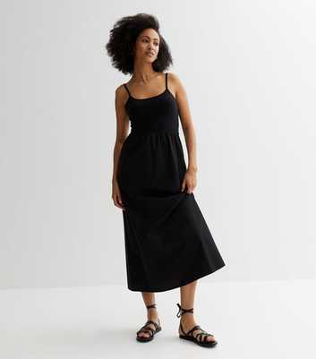 Tall Black Poplin Strappy Midi Dress