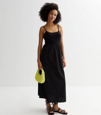 Tall Black Poplin Strappy Midi Dress New Look
