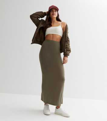 Khaki Jersey Maxi Skirt