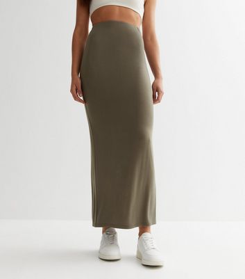 Khaki Jersey Maxi Skirt