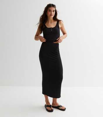 Black Ribbed Bodycon Midaxi Skirt