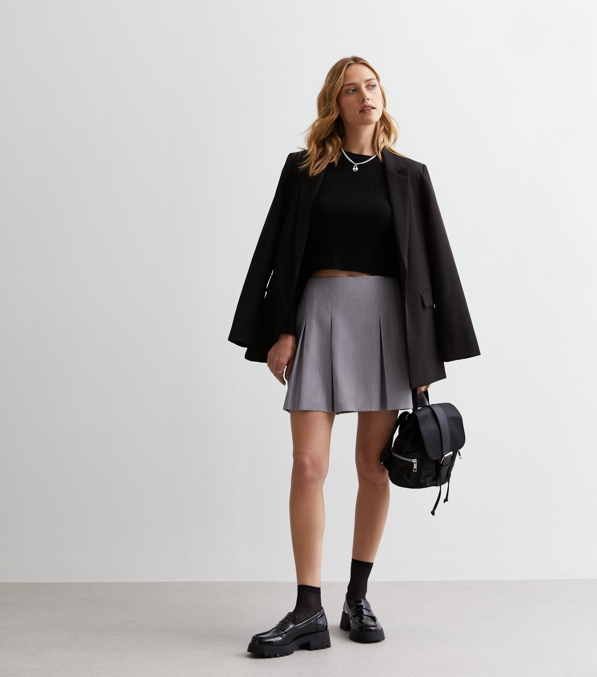 Women's Pale Grey Pleated Mini Skirt School New Look