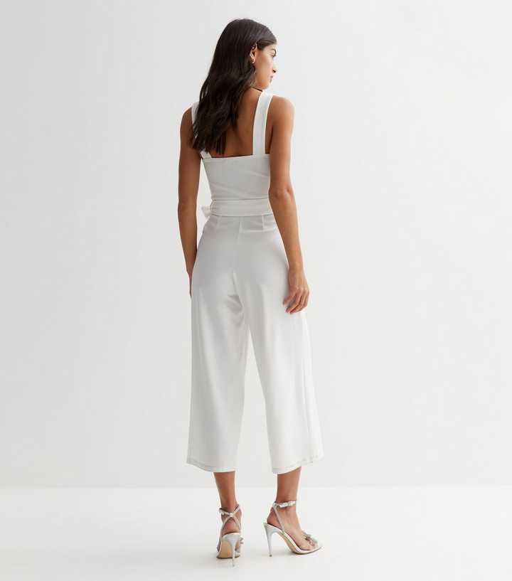 White Tie Waist Wide Leg Jumpsuit
