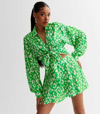 Green Leopard Print Satin Flippy Shorts