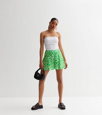 Green Leopard Print Satin Flippy Shorts New Look