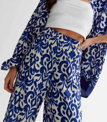 PRINTED WIDE-LEG TROUSERS - Blue/White