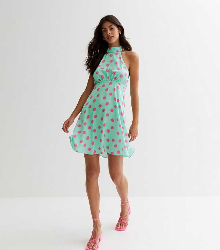 Blue Spot Halter Neck Mini Dress | New Look