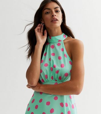 Spotty halter hot sale neck dress