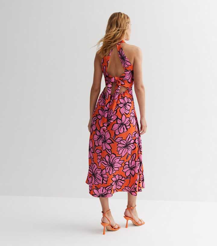 Orange Floral Halter Midaxi Dress | New Look Orange Floral Halter Midaxi Dress | New Look