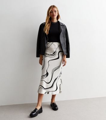 Off White Wave Print Satin Midaxi Skirt New Look