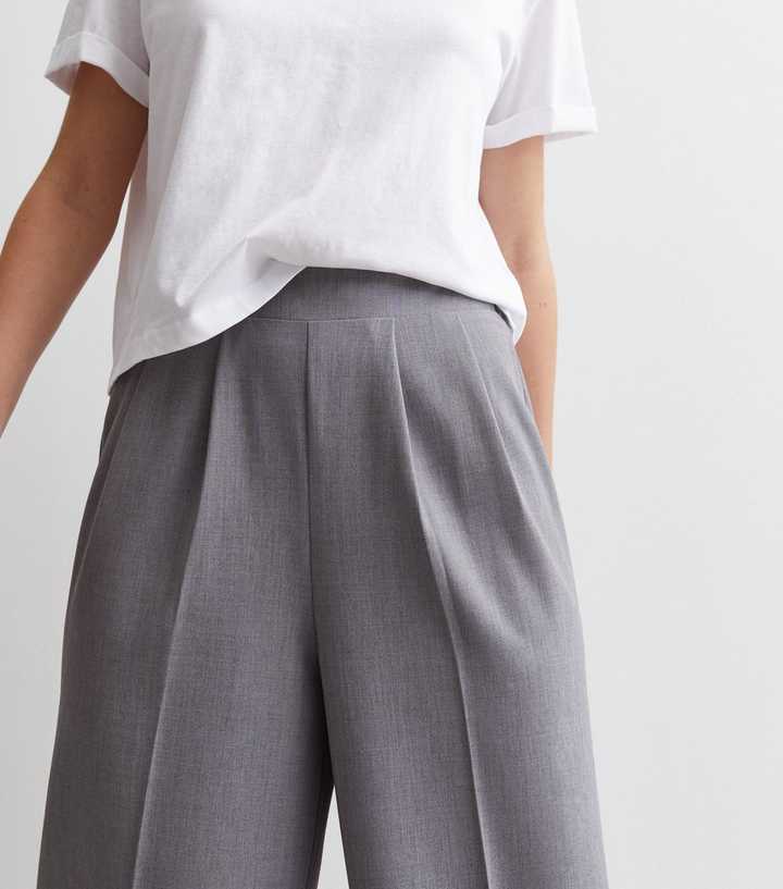 Pale Grey Pleated Wide Leg Trousers