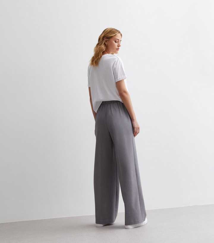 Pale Grey Pleated Wide Leg Trousers