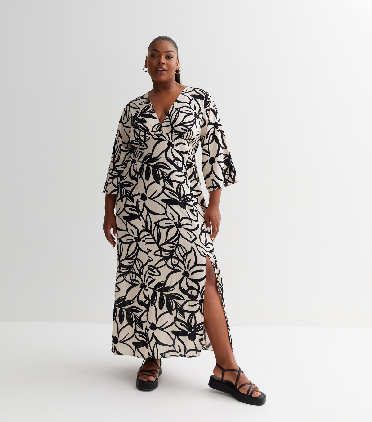 Women's Plus Size White Floral Kimono Maxi Dress Curves New Look