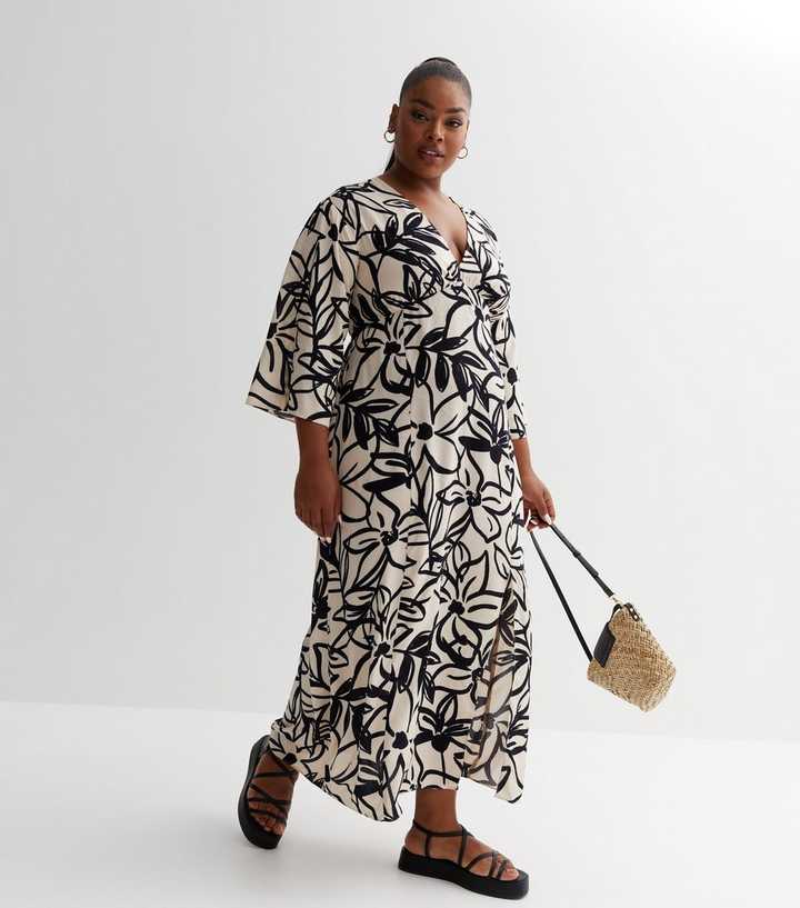 rent faktisk tag på sightseeing Faret vild Curves White Floral Kimono Maxi Dress | New Look